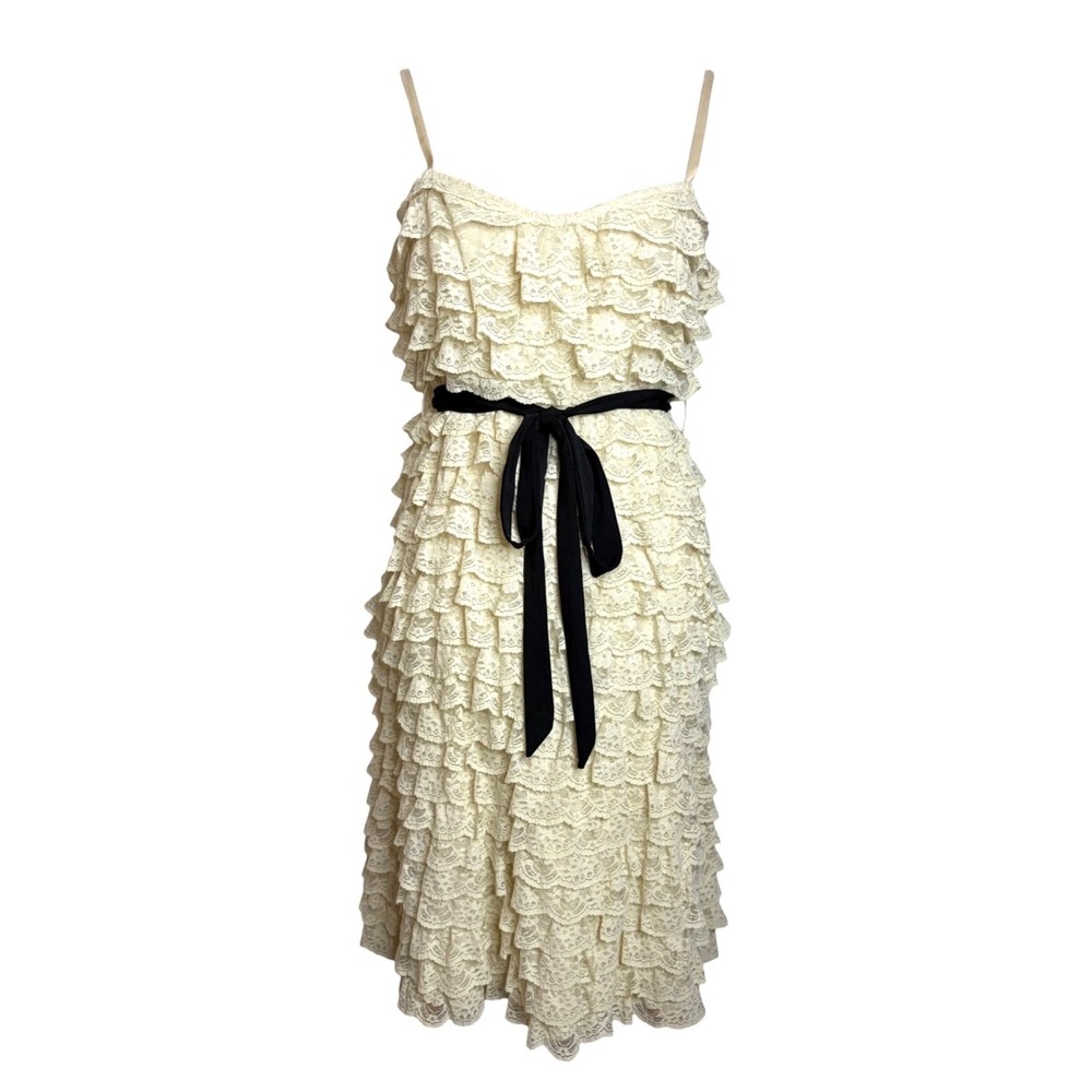 Anthropologie Maeve Ivory Lace Slip Dress 4 Tiered Ruffle Cottagecore A-Line - Picture 3 of 11